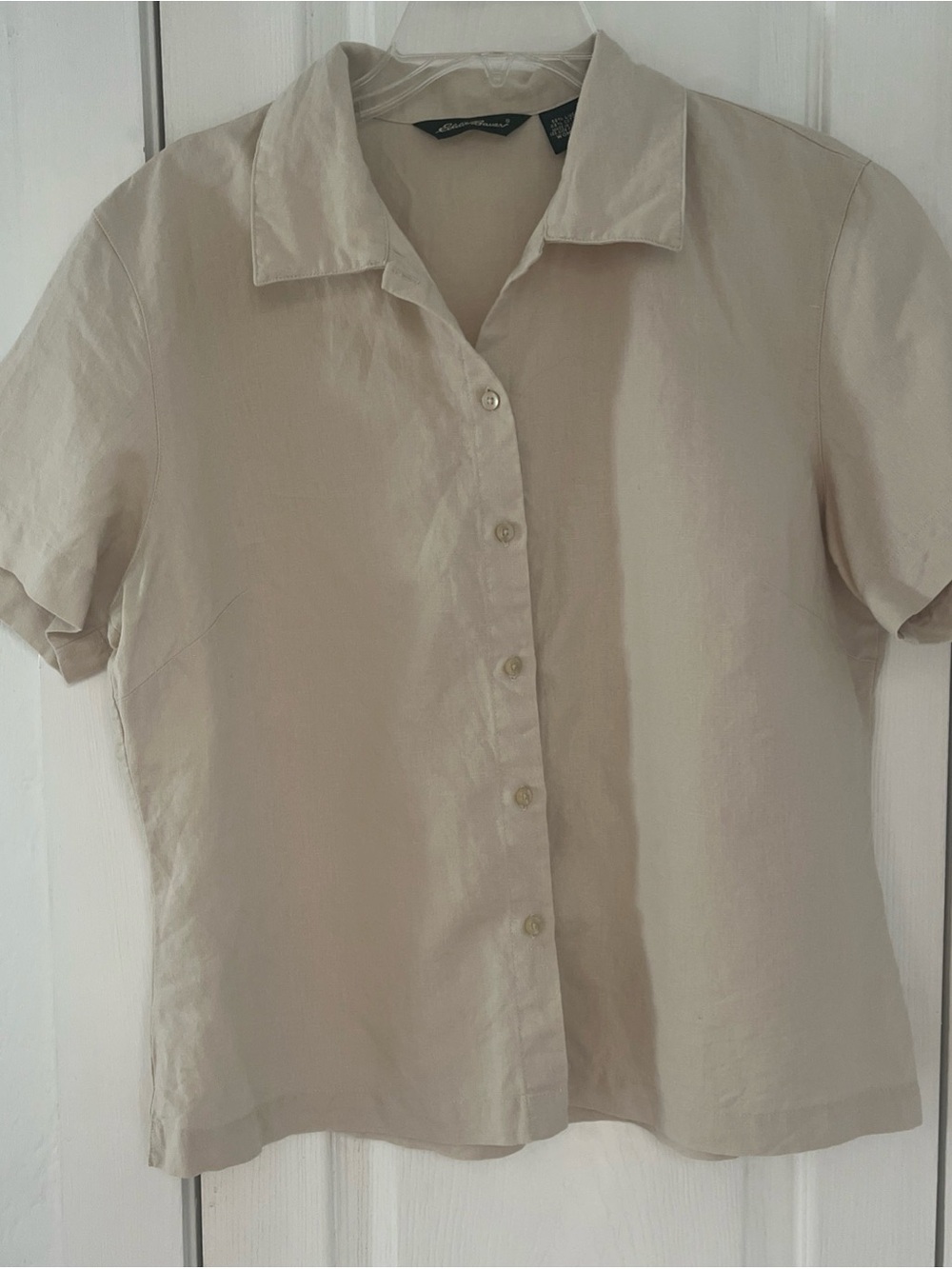 Eddie Bauer Light Beige Linen Blend Button-Up Top